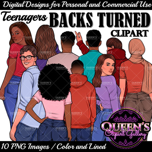Backs Turned, Back View Clipart, Teenagers Clipart, Teen Clipart, Mature Teens Clipart, Teenagers Clipart, Back to School Clipart, Teens