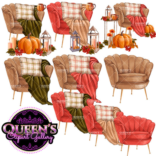 Fall Elements Clipart, Fall Décor Clipart, Cozy Autumn Clipart, Pumpkin Clip Art, Autumn Design, Autumn Craft, Autumn Leaves, Autumn Elements