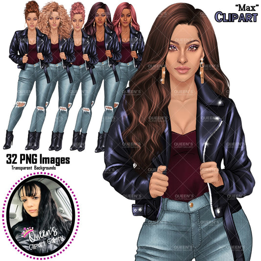 Denim jeans girl, Fashion girl clipart, Woman in leather Jacket, Afro girl clipart,  Curvy girl, Fashion illustration, Curvy denim girl