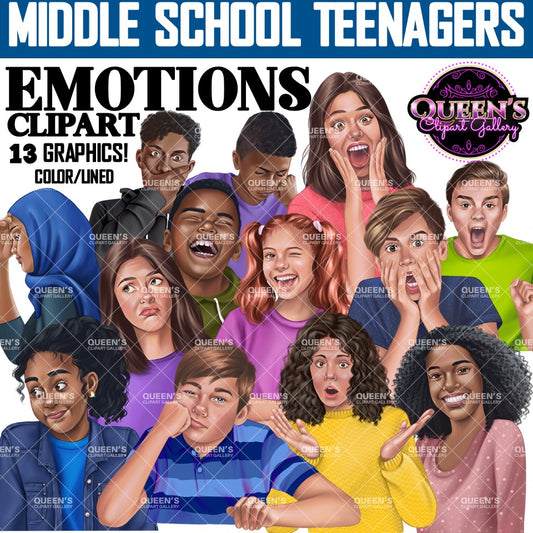 Emotional Teens Clipart, Teenagers, Mature High school students, Teenagers in school, Back to school, Students, Emotions, Afro Teens Clipart