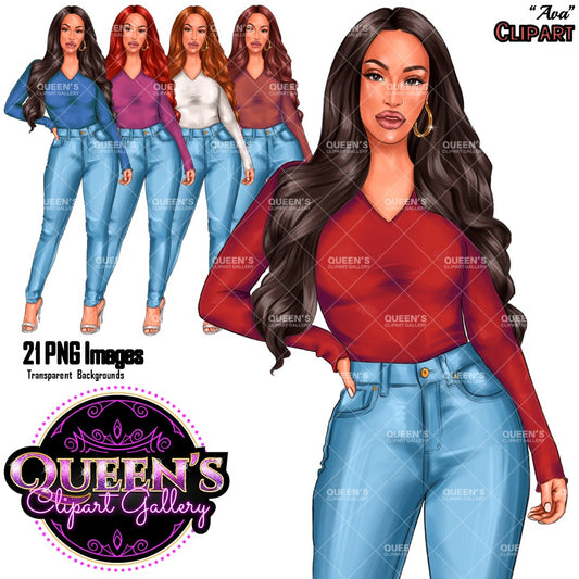 Denim jeans girl, Boss girl, Fashion girl clipart, Fashion clipart, Curvy girl clipart, White woman clipart, Business woman, Curvy woman png, Fashion illustration