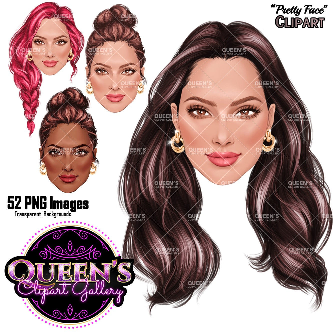Woman face clipart, Hairstyles clipart, Face clipart, Face chart, Beauty clipart, Fashion clipart, Fashion girl clipart, Fashion PNG, Face