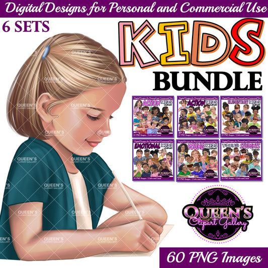 Young students reading and writing, Elementary students, Primary grades students, Kids, Kiddos, Student clipart, Children clipart, Young kids clipart, Back to School, young girl clipart, young boy clipart, Students reading