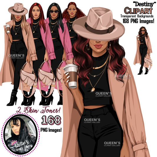 Fashion girl clipart, Black woman clipart, African American clipart, Fashion clipart, Girl boss clipart, Curvy girl, Woman in hat