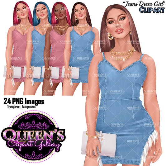 Denim girl clipart, Denim clipart, Fashion girl clipart, Demin dress girl, Fashion girl, Fashion illustration, Woman in dress, Curvy girl
