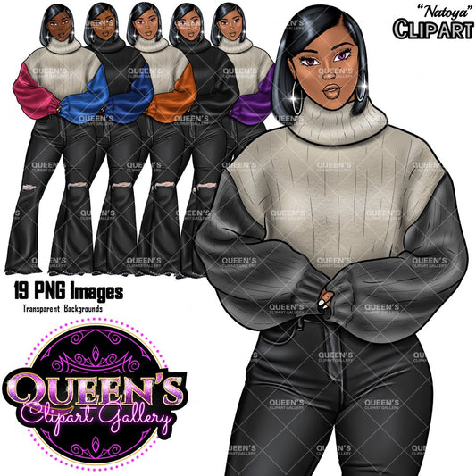 Denim girl clipart, Black girl magic, Fashion girl clipart, African American woman, Afro girl clipart, Girl boss, Winter Clipart, Boss lady