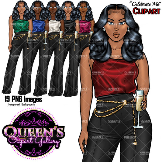 New Year Clipart, Party Clipart, New Years Eve Clipart, New Year, Fashion Clipart, Fashion Lady Clipart, Afro Girl Clipart, Birthday Clipart