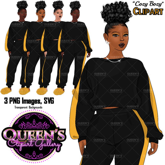 Cozy girl Clipart, Afro girl clipart, Fashion girl clipart, Black woman clipart, Pajama girl clipart, Relax at home clipart, Afo woman
