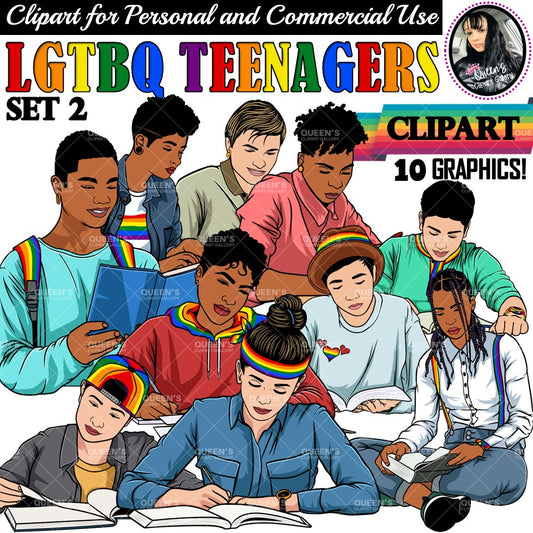 LGTBQ Teenagers Reading and Writing, LGTBQ Clipart, Rainbow Flag PNG, Pride Month Clipart, Gay Pride PNG, Lesbian, Diversity, Rainbow Clipart, Teens