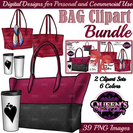 Bag Clipart Bundle PNG | Designer Purse Clipart | Fashion Bag Clipart | Coffee Cup Clipart | Planner Accessories PNG
