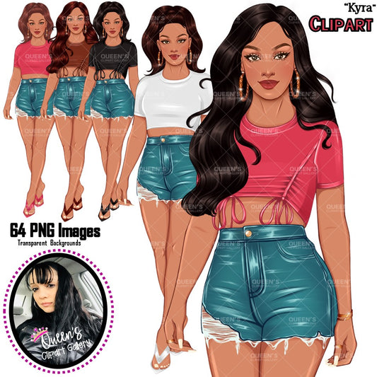 Summer girl clipart, Curvy denim girl, Jeans girl clipart, Girl in shorts, Woman clipart, Fashion girl clipart, Girl boss, Fashion woman