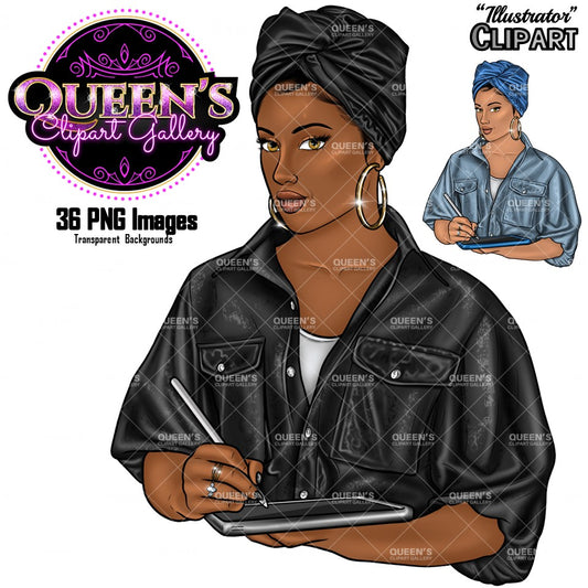 Artist clipart, Technology clipart, Afro girl clipart, Woman on iPad clipart, Black woman clipart, Black girl magic, Fashion girl, Black girl