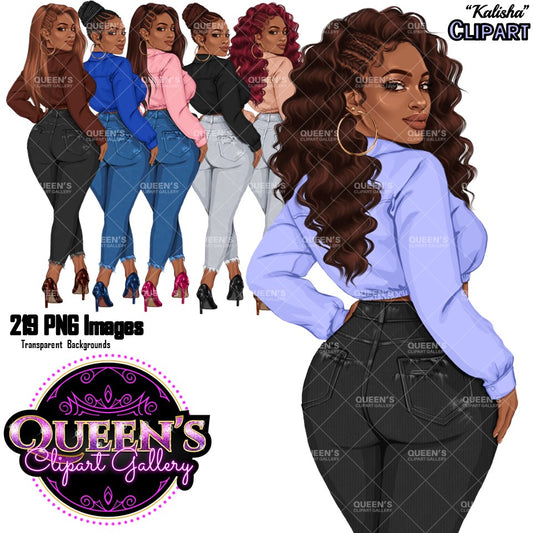 Denim Jeans Girl, Jeans Girl, Afro Girl Clipart, Fashion Girl Clipart, Jeans Girl Clipart, Black Girl Clipart, PNG Sublimation, Fashion Girl