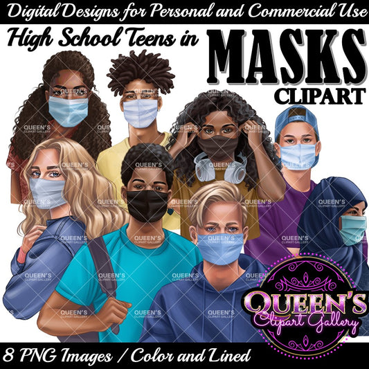 Teenagers wearing masks, Masks clipart teens, Clipart teens, Teenagers, Faces with masks Clipart, Masks, Face mask clipart, Teenager girl clipart, Back to school