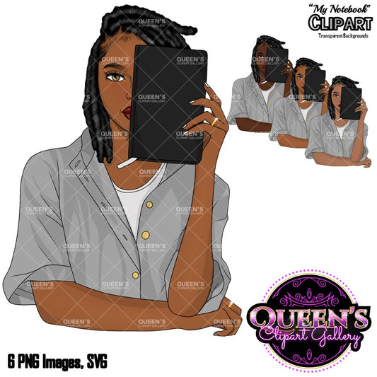 Afro girl clipart, Woman with iPad, Black woman clipart, Black girl magic, Fashion girl clipart, Girl boss clipart, Black girl png, Notebook