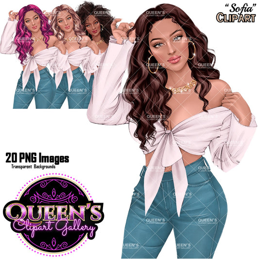 Denim jeans girl, Jeans girl clipart, Fashion girl clipart, Afro girl clipart, Lady boss, Denim girl, Summer girl, Fashion illustration