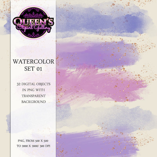 Watercolor Splashes and Brushstrokes Clipart, Watercolor Blobs, Watercolor Elements, PNG Watercolor Shapes Graphics Instant Download