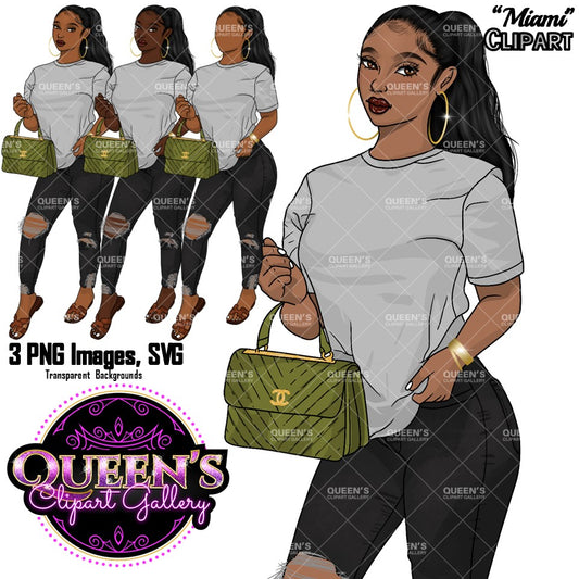 Denim Jeans Girl, Jeans Girl Clipart, Curvy girl clipart, Afro Woman clipart, Black girl magic, Girl boss clipart, African American woman