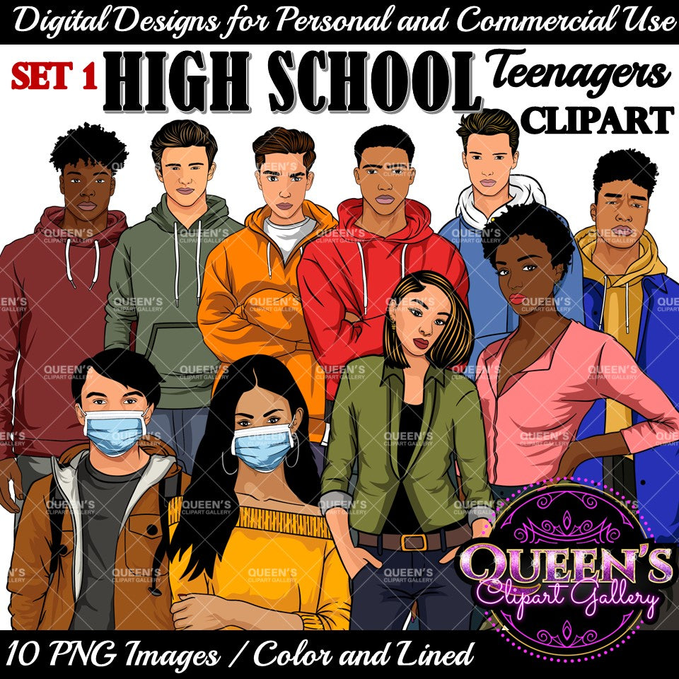 Teenagers clipart, High school students, Older teens, Male Teen Clipart, Female Teen Clipart, Students, Back to School, Teen clipart