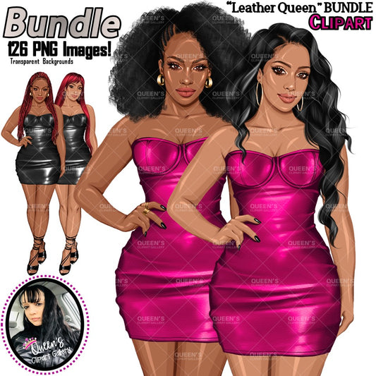 Afro woman in leather dress, Girl boss, Lady boss, African American woman, Fashion girl clipart, Fashion illustration clipart, Curvy girl
