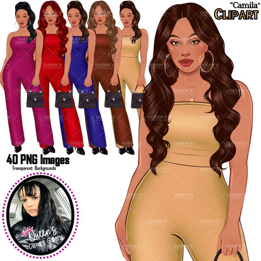 Fashion girl clipart, Boss lady, Girl boss, Fashion illustration clipart, Woman clipart png, Woman in bodysuit, Curvy woman, Natural hair