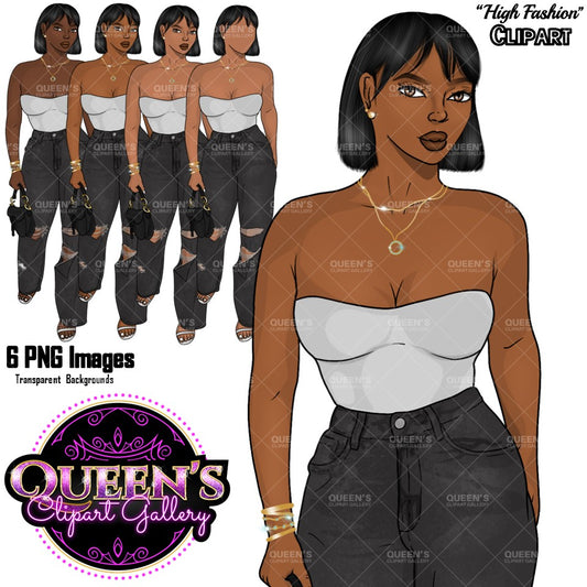 Denim Jeans girl, Black girl, Afro girl clipart, Black woman clipart, Black girl magic, Fashion girl clipart, Girl boss clipart, Curvy girl