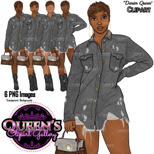 Denim Shorts Clipart, Black Woman Clipart, Black Girl Magic, Afro Girl Clipart, Fashion Clipart, African American Clipart, Summer Girl