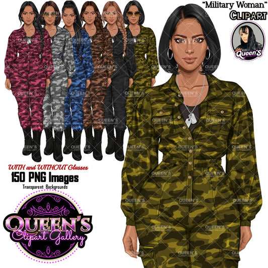 Army Clipart, Military Woman Clipart, Fashion Girl Clipart, Veteran Day Clipart, Afro Female Troops, Memorial Day, Veteran, Soldier