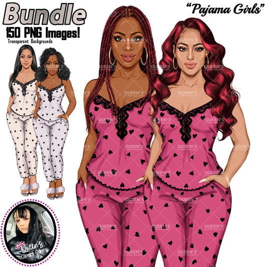 Pajama girl clipart, Afro Woman in Sleepwear, Pajama Illustration, Cozy clipart, Bedtime clipart, Pajama Fashion, Pajama Party, Fashion girl