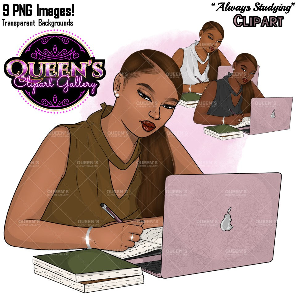 Afro girl clipart, Woman with Laptop Studying, Black woman clipart, Black girl magic, Fashion girl, Girl boss clipart, Black girl png, Curvy