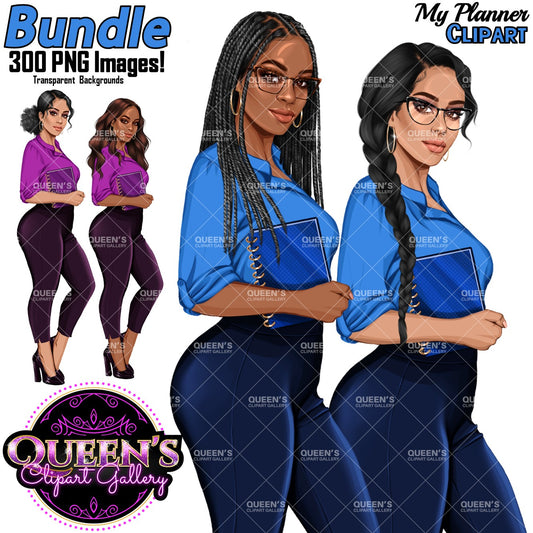 Planner girl clipart, Lady boss clipart, Afro girl clipart, Fashion girl clipart, Teacher clipart, Black girl magic, African American woman