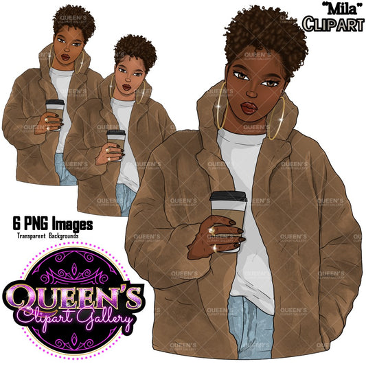 Afro girl clipart,  Black woman clipart, Black girl magic, Fashion girl clipart, Woman drinks coffee, Black girl png, Coffee, Starbucks