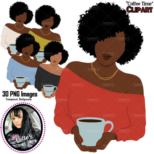 Afro woman drinks coffee, Afro girl clipart,  Black woman, Black girl magic, Fashion girl clipart, Relax at home, Coffee girl, Flat Clipart