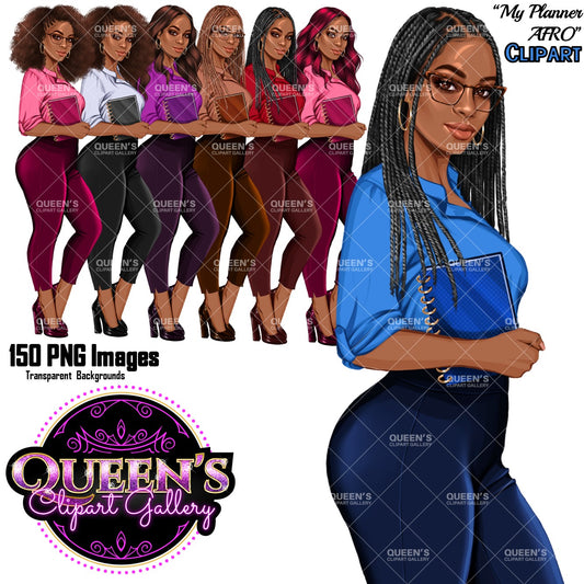 Planner girl clipart, Lady boss clipart, Afro girl clipart, Fashion girl clipart, Teacher clipart, Black girl magic, African American woman
