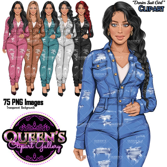 Denim Jeans Girl Clipart, Fashion Girl Clipart, Jeans Girl Clipart, Girl Boss Clipart, Woman in Jeans, Jeans Jacket Clipart, Boss Babe