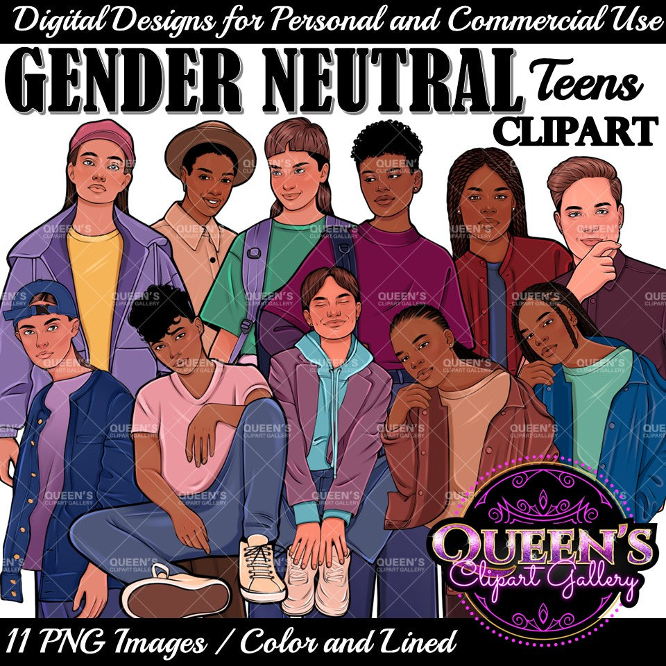Gender Neutral Teenagers Clipart, Gender Neutral, LGTtbq Teenagers, LGTBQ Clipart, Rainbow Flag PNG, Pride Month Clipart, Gay Pride, Teens