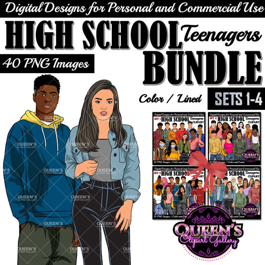 Teenagers clipart, High school students, Older teens, Male Teen Clipart, Female Teen Clipart, Students, Back to School, Teen clipart, Afro