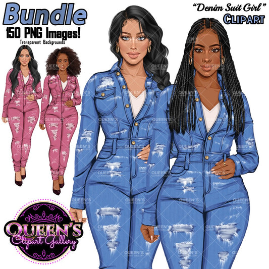 Denim Jeans Girl Clipart, Fashion Girl Clipart, Jeans Girl Clipart, Girl Boss Clipart, African American Woman in Jeans, Jeans Jacket Clipart, Boss Babe