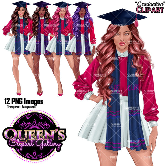 Graduation Clipart, Graduating Girls Planner Stickers, School Clipart, College Senior Clipart, Fashion Illustrations, Students Graduation