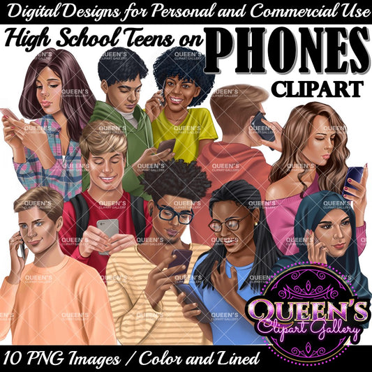 Teenagers on Phones, Teens Texting on Phone, Teens on Phones, Teens on Technology, Cell Phones Clipart, Phone Clipart, Teenagers Clipart