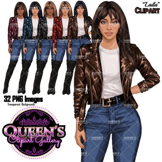 Denim Jeans Girl, Jeans Girl Clipart, Fashion Girl Clipart, Fashion Clipart, Woman in Leather Jacket, Curvy Girl Clipart, Denim Girl Clipart