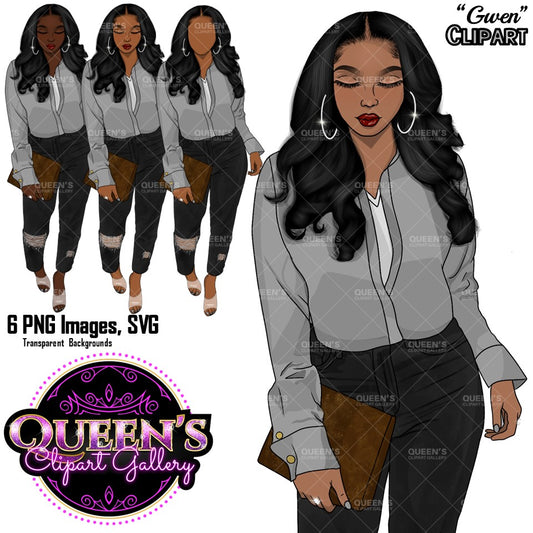 African American Woman, Fashion Girl Clipart, Curvy Denim Girl, Jeans Girl Clipart, Curvy Girl Clipart, Afro Woman Clipart, Black Girl Magic