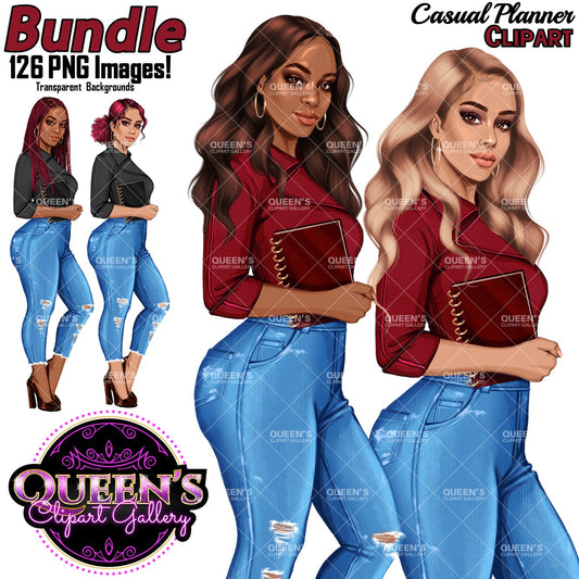Planner girl clipart, Jeans girl clipart, Afro girl clipart, Fashion girl clipart, Denim jeans girl, Black girl magic African American woman