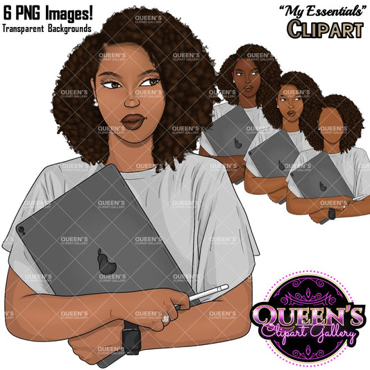 Afro girl clipart, Woman with laptop, Black woman clipart, Black girl magic, Fashion girl clipart, Girl boss clipart, Laptop Clipart