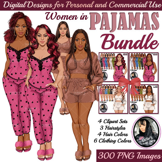 Pajama girl clipart, Afro Woman in Sleepwear, Pajama Illustration, Cozy clipart, Bedtime clipart, Pajama Fashion, Pajama Party, Fashion girl