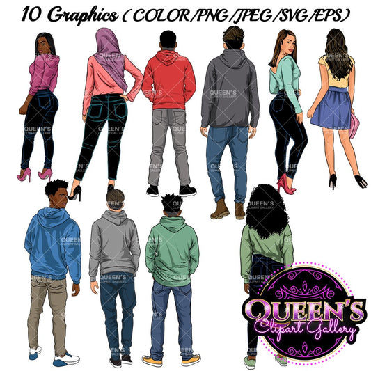 Backs Turned, Back View Clipart, Teenagers Clipart, Teen Clipart, Mature Teens Clipart, Teenagers Clipart, Back to School Clipart, Teens