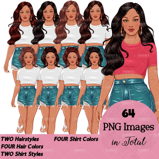 Summer girl clipart, Curvy denim girl, Jeans girl clipart, Girl in shorts, Woman clipart, Fashion girl clipart, Girl boss, Fashion woman