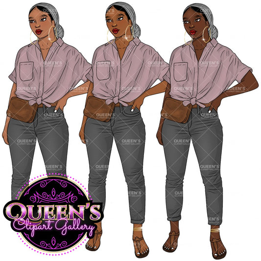 Curvy Denim Girl, Jeans Girl Clipart, Curvy girl clipart, Afro Woman clipart, Black girl magic, Fashion girl clipart, African American woman