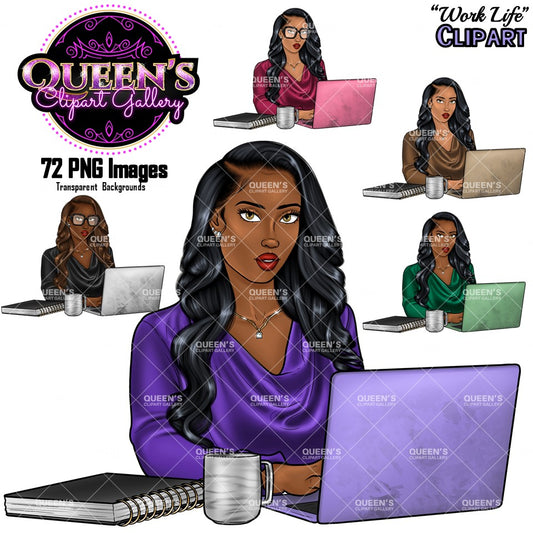 Work life clipart, Afro girl clipart, Woman on Computer, Black woman clipart, Black girl magic, Fashion girl, Boss woman clipart, Black girl
