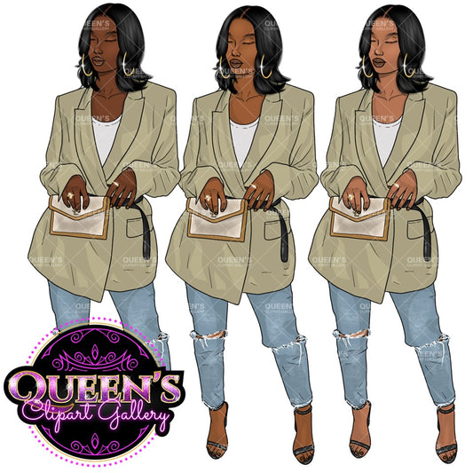 Denim Jeans Girl, Fashion girl clipart, Curvy woman clipart, Afro Woman clipart, Black girl magic, Girl boss clipart, African American woman